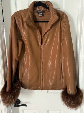 Etcetera - Zip up Jacket with Gold Shine & Real Fox Fur detachable Cuffs - Sz 8